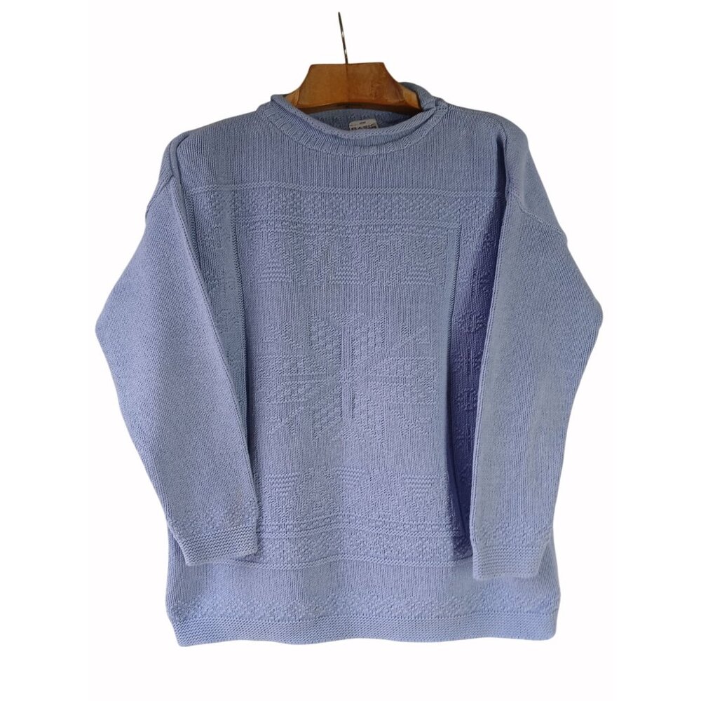 Basic Editions Vintage Light Blue Knit Pullover Sweater Snowflake Pattern Size L